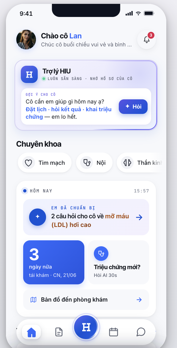 Ứng dụng Hồng Bàng Connect · đặt lịch, hồ sơ, trợ lý AI